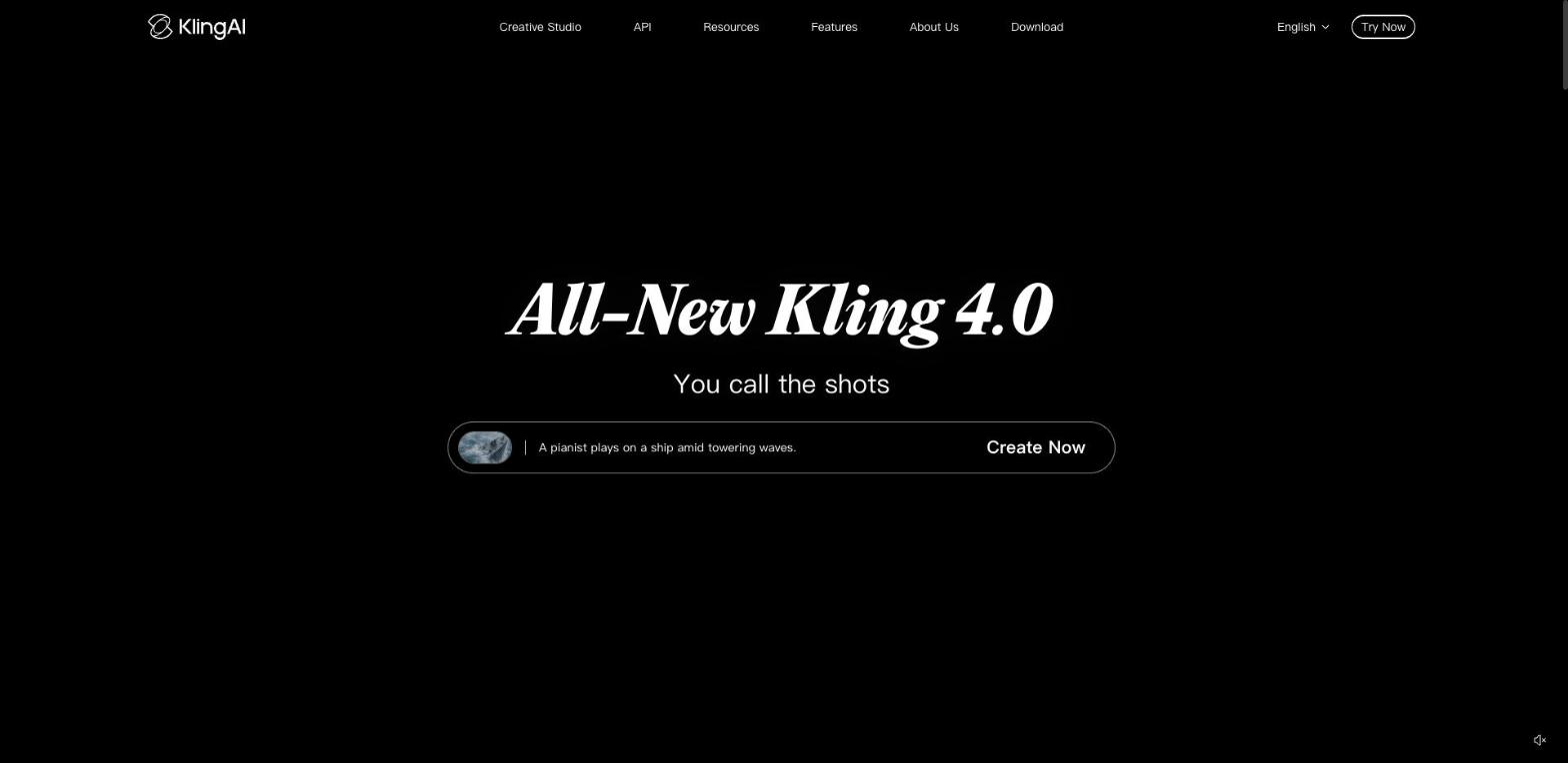 Kling AI 公式サイトのトップページ(出典:kling.ai、2026年10月時点)