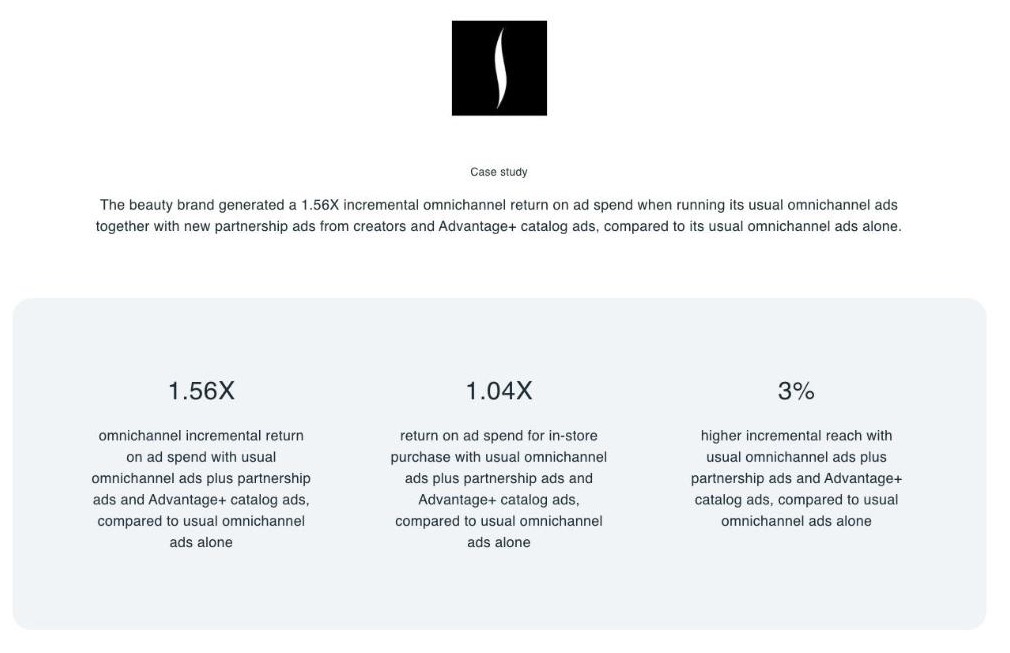 Sephora US の成功事例ページ。ロゴ、事例の要約、成果の数字(出典:Meta for Business(facebook.com)、2026年10月時点)