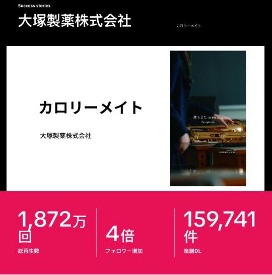 カロリーメイト(大塚製薬) の導入事例ページ。会社名、広告動画の画面、成果の数字(出典:TikTok for Business(ads.tiktok.com)、2026年10月時点)