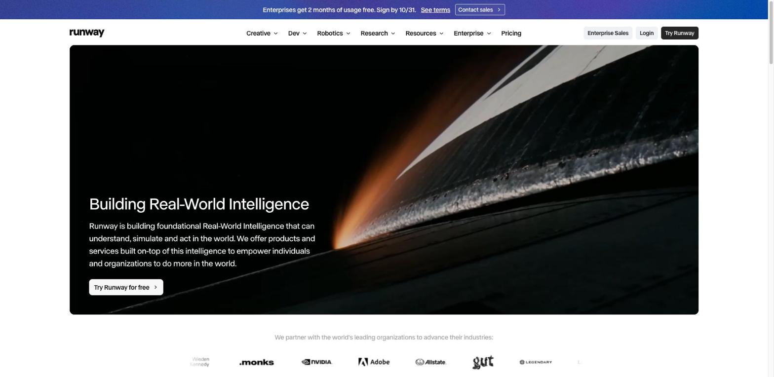 Runway 公式サイトのトップページ(出典:runway.com、2026年10月時点)